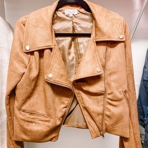 Pink Lily Ride Into The Sunset Brown Moto Jacket